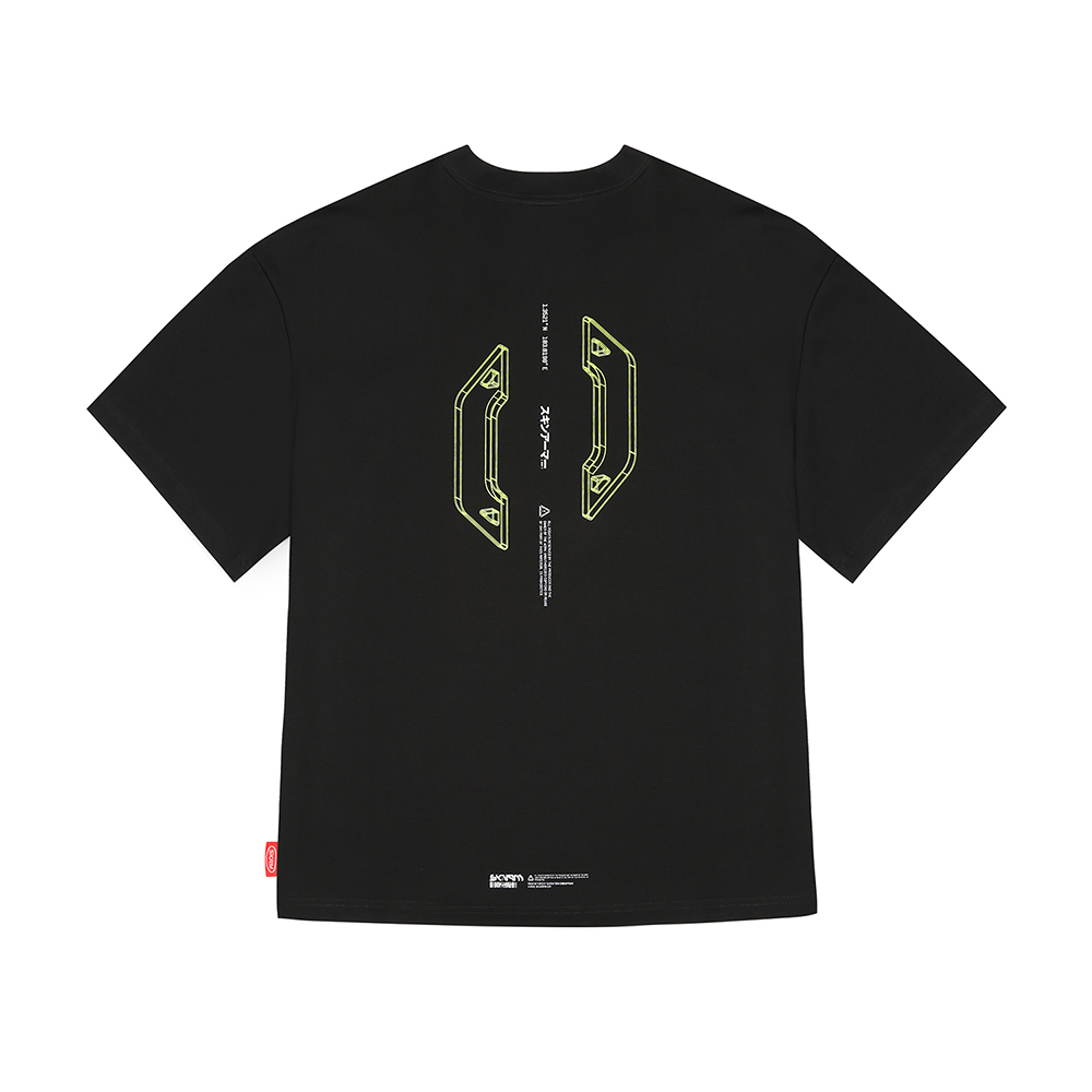 Skinarma Cypher Kısa Kollu Oversize Unisex Bisiklet Yaka Siyah Tişört