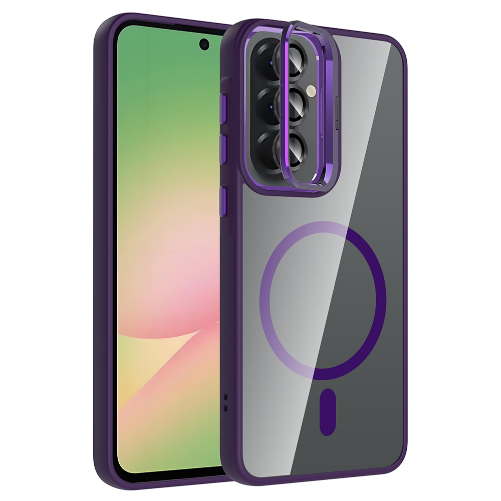 Galaxy Uyumlu A37 Kılıf Standlı ve Kamera Lens Hediyeli Zore Etro Kapak-Derin mor