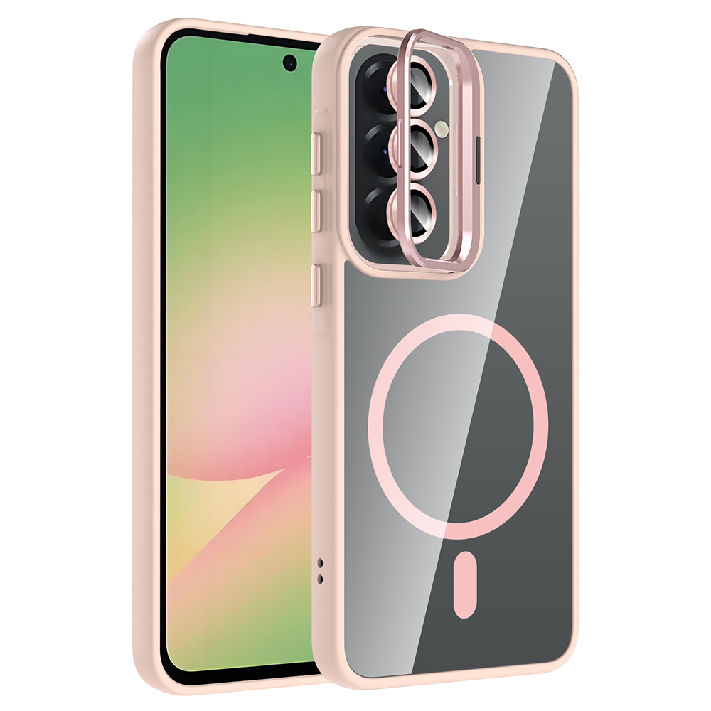 Galaxy Uyumlu A37 Kılıf Standlı ve Kamera Lens Hediyeli Zore Etro Kapak-Pembe
