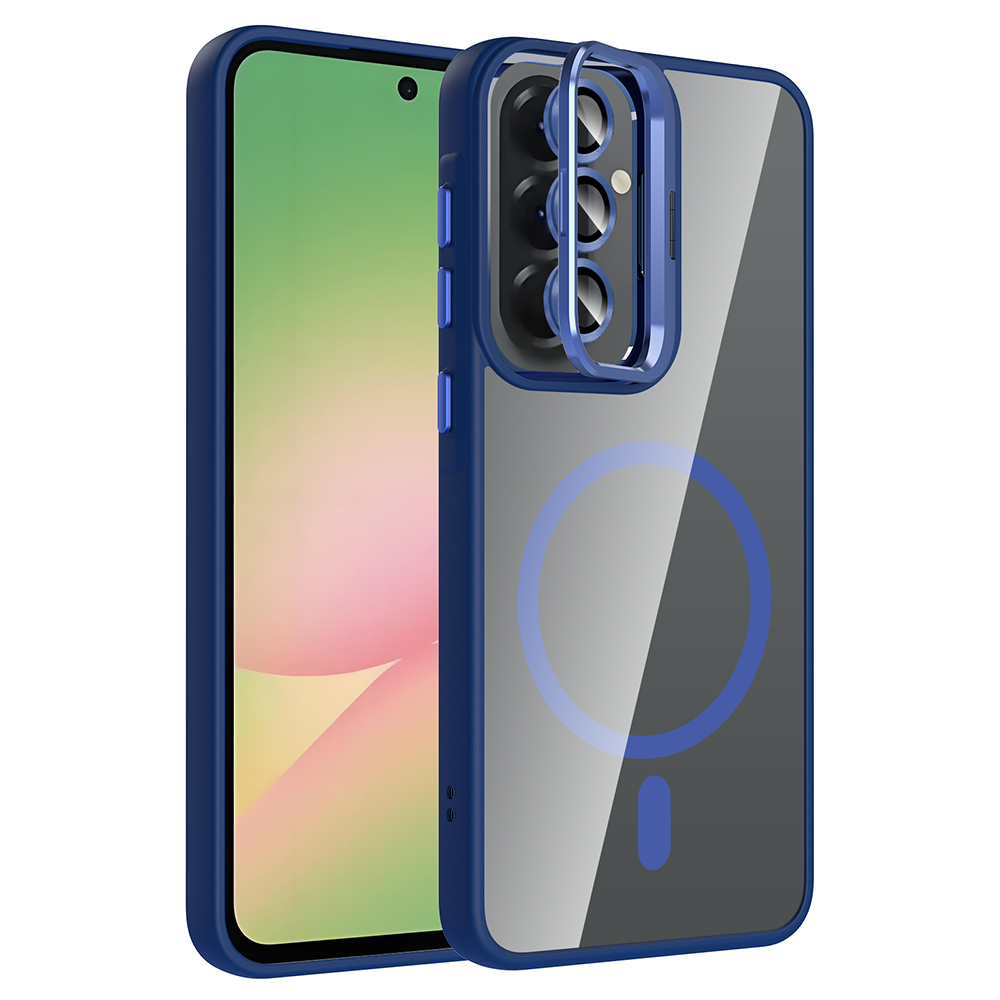 Galaxy Uyumlu A57 Kılıf Standlı ve Kamera Lens Hediyeli Zore Etro Kapak-Lacivert
