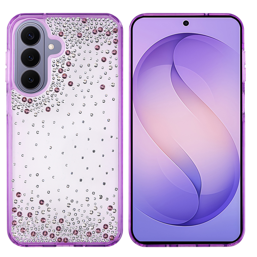 Galaxy Uyumlu S26 Plus Kılıf Airbag Tasarımlı Damla Taşlı Şeffaf Zore Pera Silikon Kapak-Mor