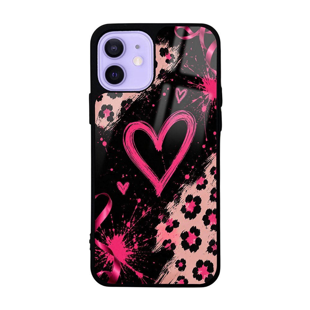iPhone Uyumlu 12 Kılıf Kamera Korumalı Desenli Zore Lusi Kapak-Pembe kalp