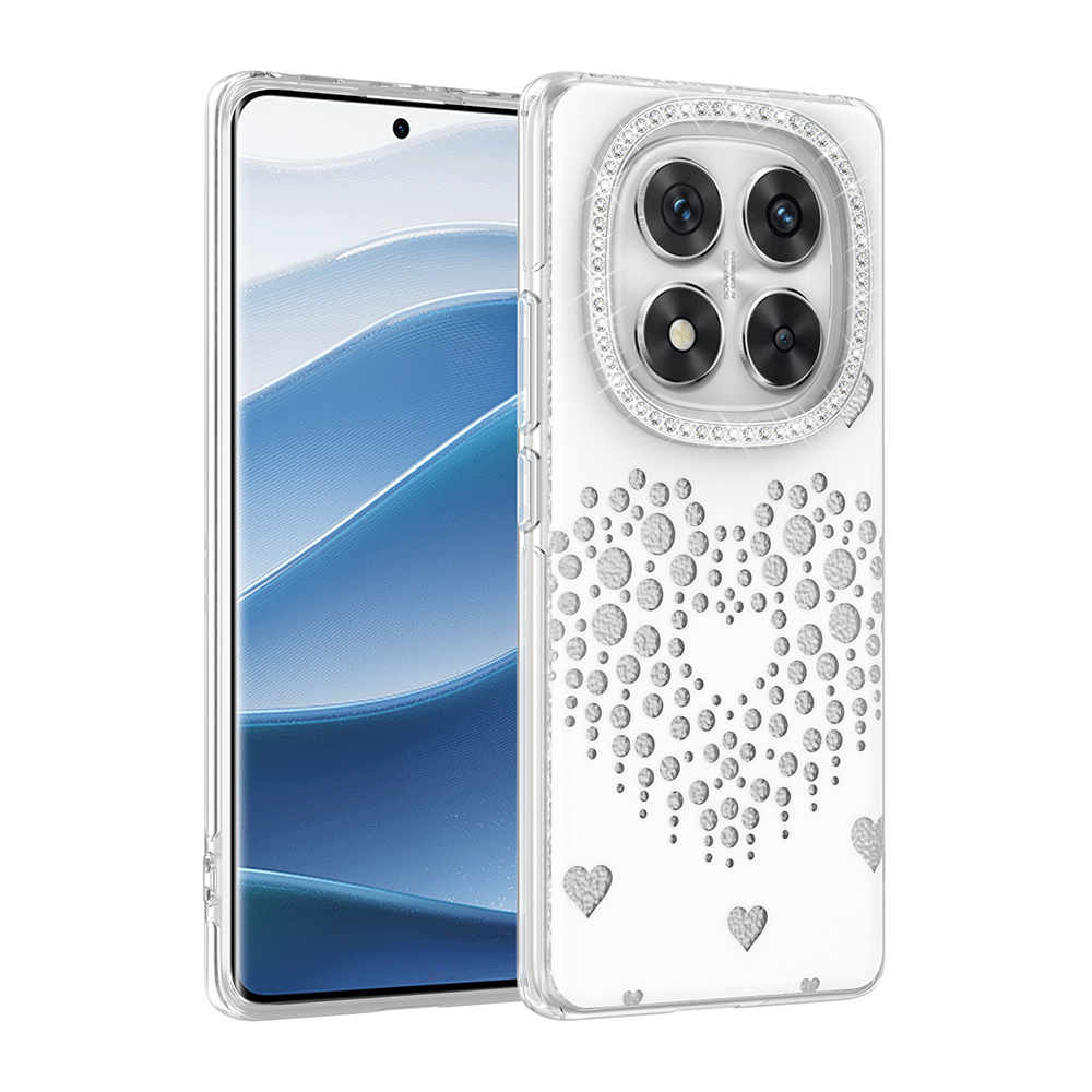 Xiaomi Uyumlu Redmi Note 14 Pro 4G Kılıf Damla Taşlı Zore Rivas Sert PC Kapak-Beyaz