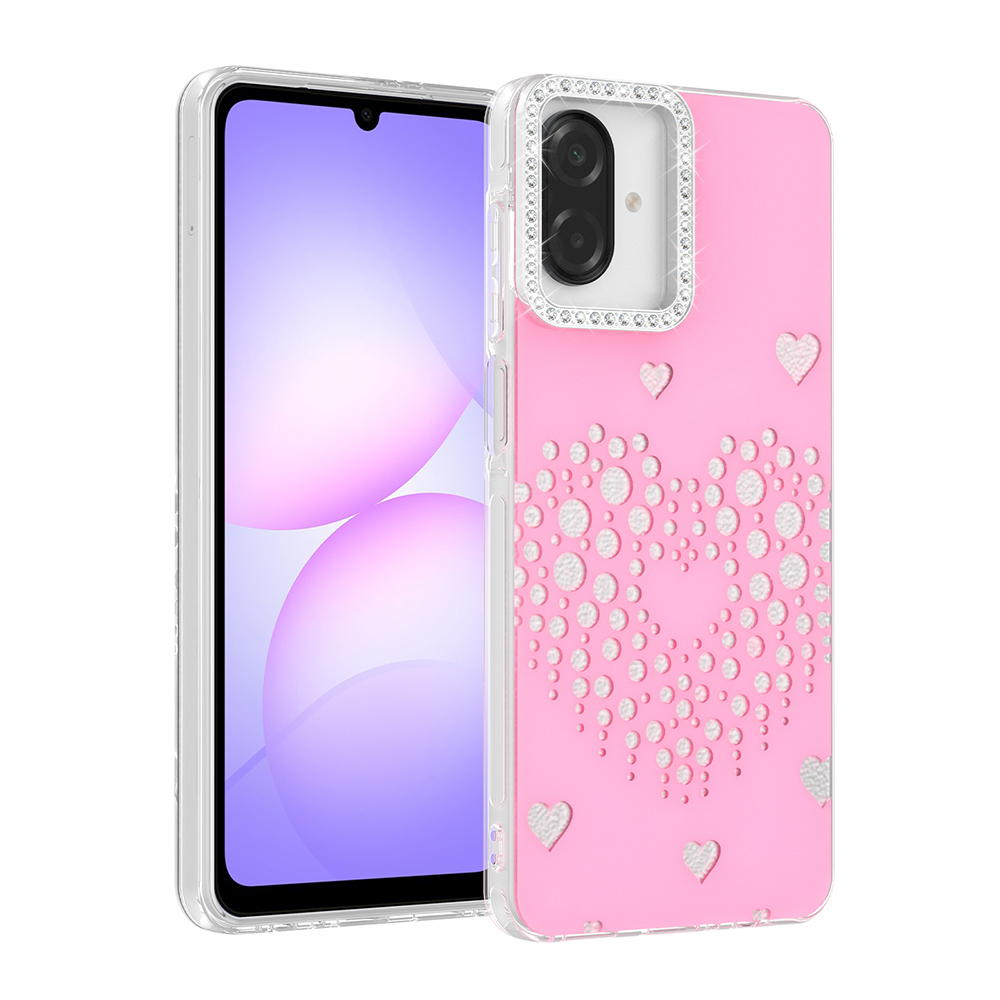 Galaxy Uyumlu A07 Kılıf Damla Taşlı Zore Rivas Sert PC Kapak-Pembe