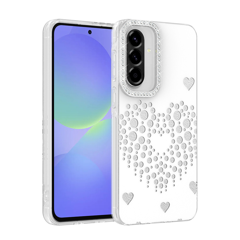 Galaxy Uyumlu A37 Kılıf Damla Taşlı Zore Rivas Sert PC Kapak-Beyaz