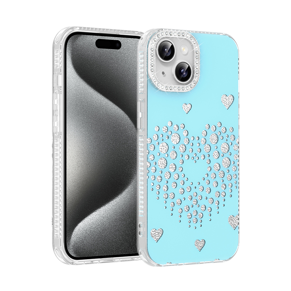 iPhone Uyumlu 13 Kılıf Damla Taşlı Zore Rivas Sert PC Kapak-Mavi