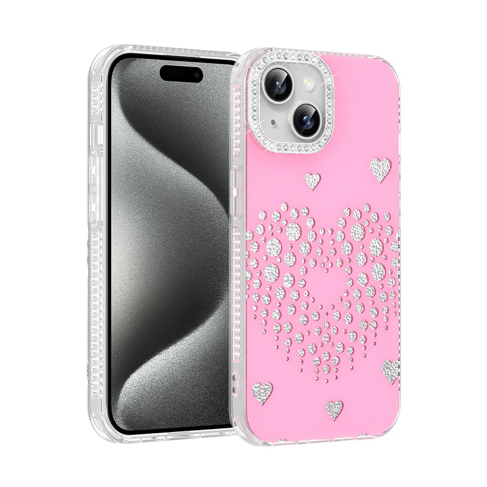iPhone Uyumlu 13 Kılıf Damla Taşlı Zore Rivas Sert PC Kapak-Pembe