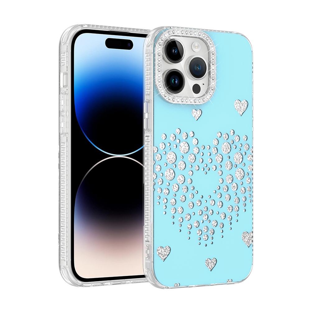 iPhone Uyumlu 14 Pro Max Kılıf Damla Taşlı Zore Rivas Sert PC Kapak-Mavi