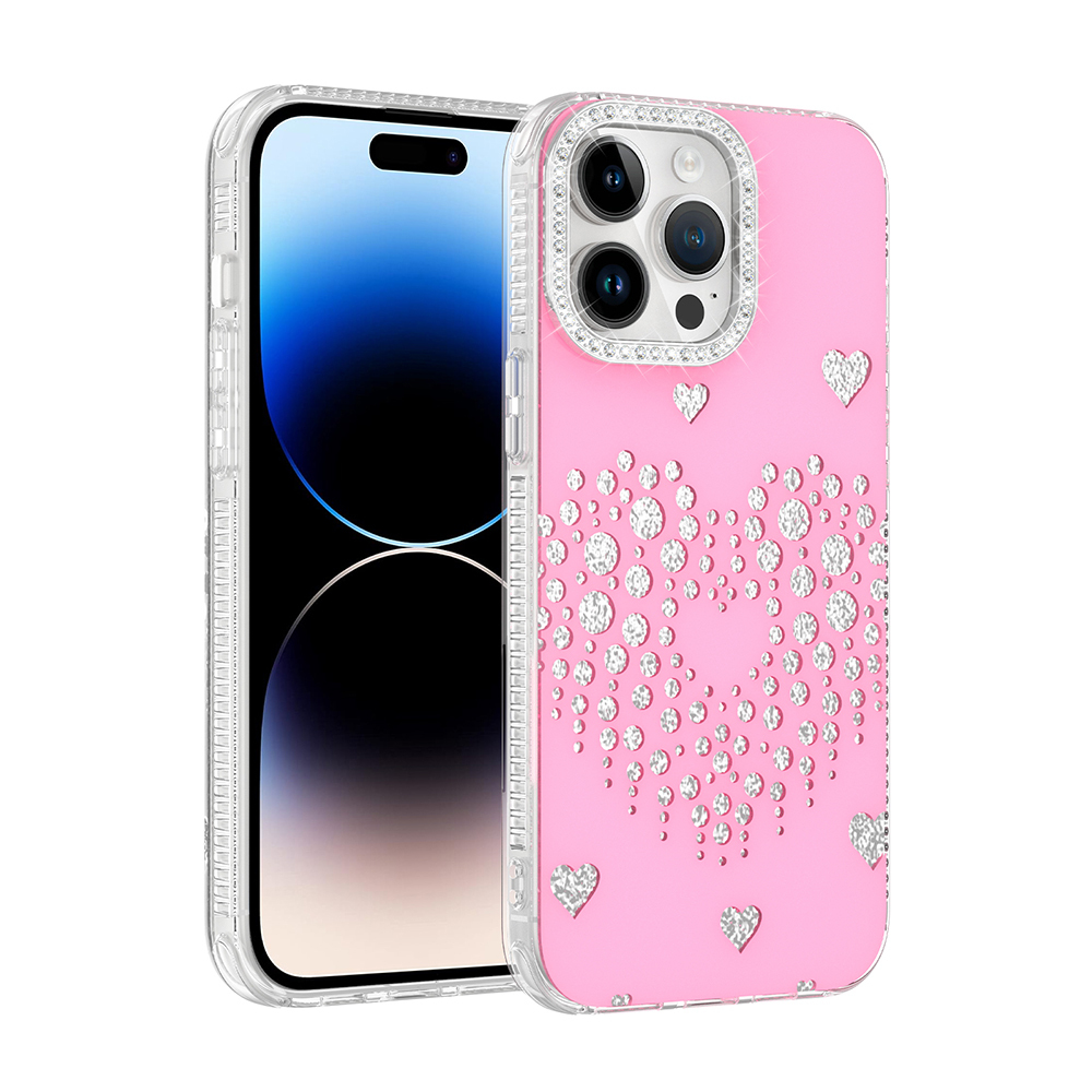 iPhone Uyumlu 14 Pro Max Kılıf Damla Taşlı Zore Rivas Sert PC Kapak-Pembe