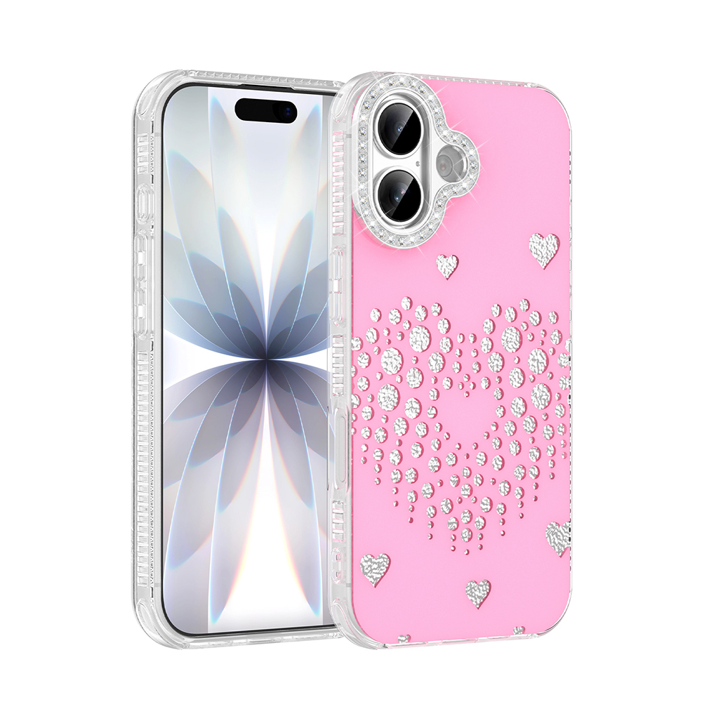 iPhone Uyumlu 17 Kılıf Damla Taşlı Zore Rivas Sert PC Kapak-Pembe