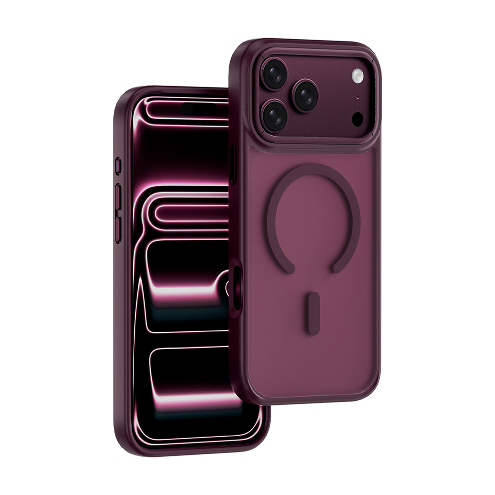 iPhone Uyumlu 18 Pro Max Kılıf Wiwu FGG-012 ArmorPro Serisi M-safe Şarj Özellikli Parmak İzi Bırakmayan Kılıf-Bordo