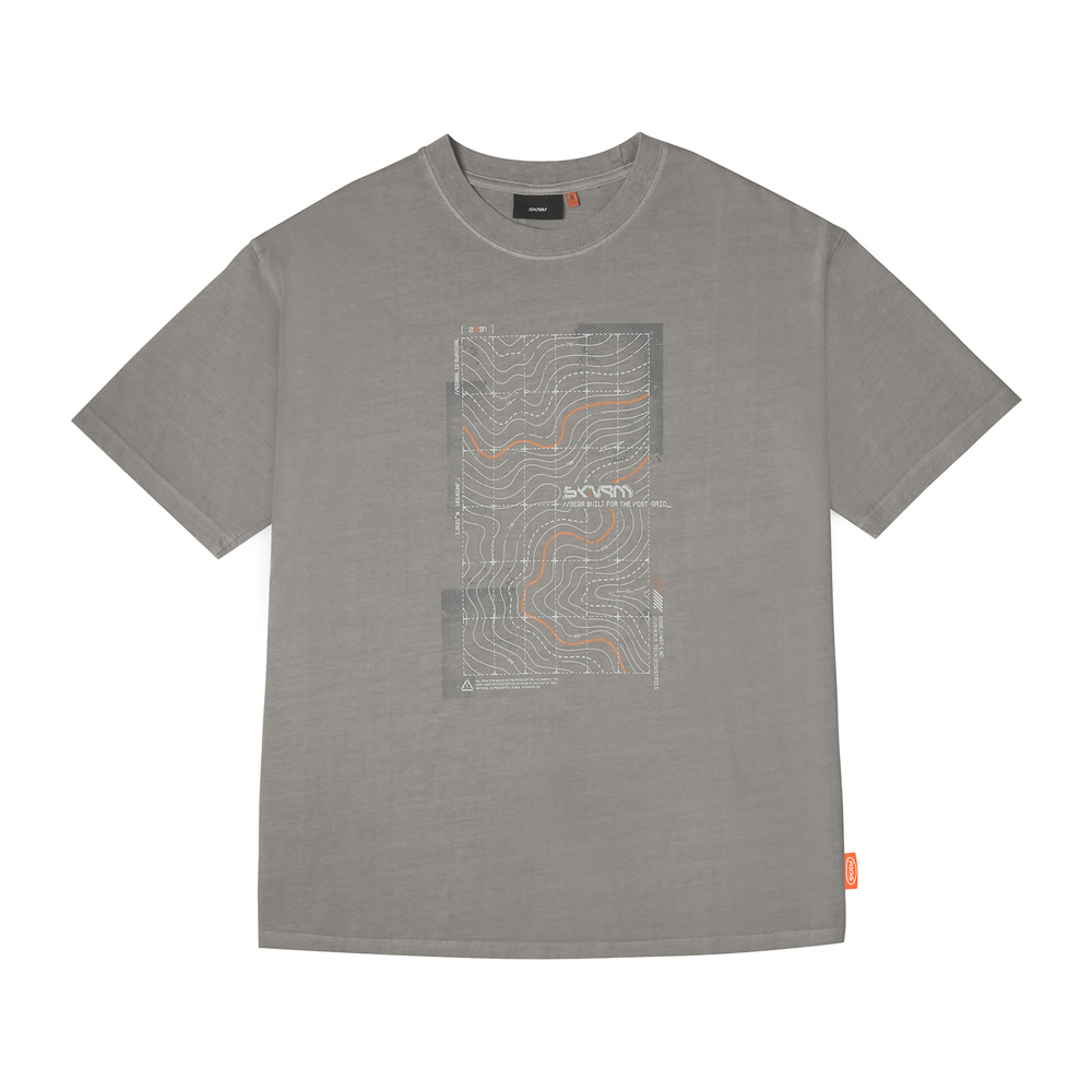 Skinarma Sonar Kısa Kollu Oversize Unisex Bisiklet Yaka Açık Gri Tişört-Large