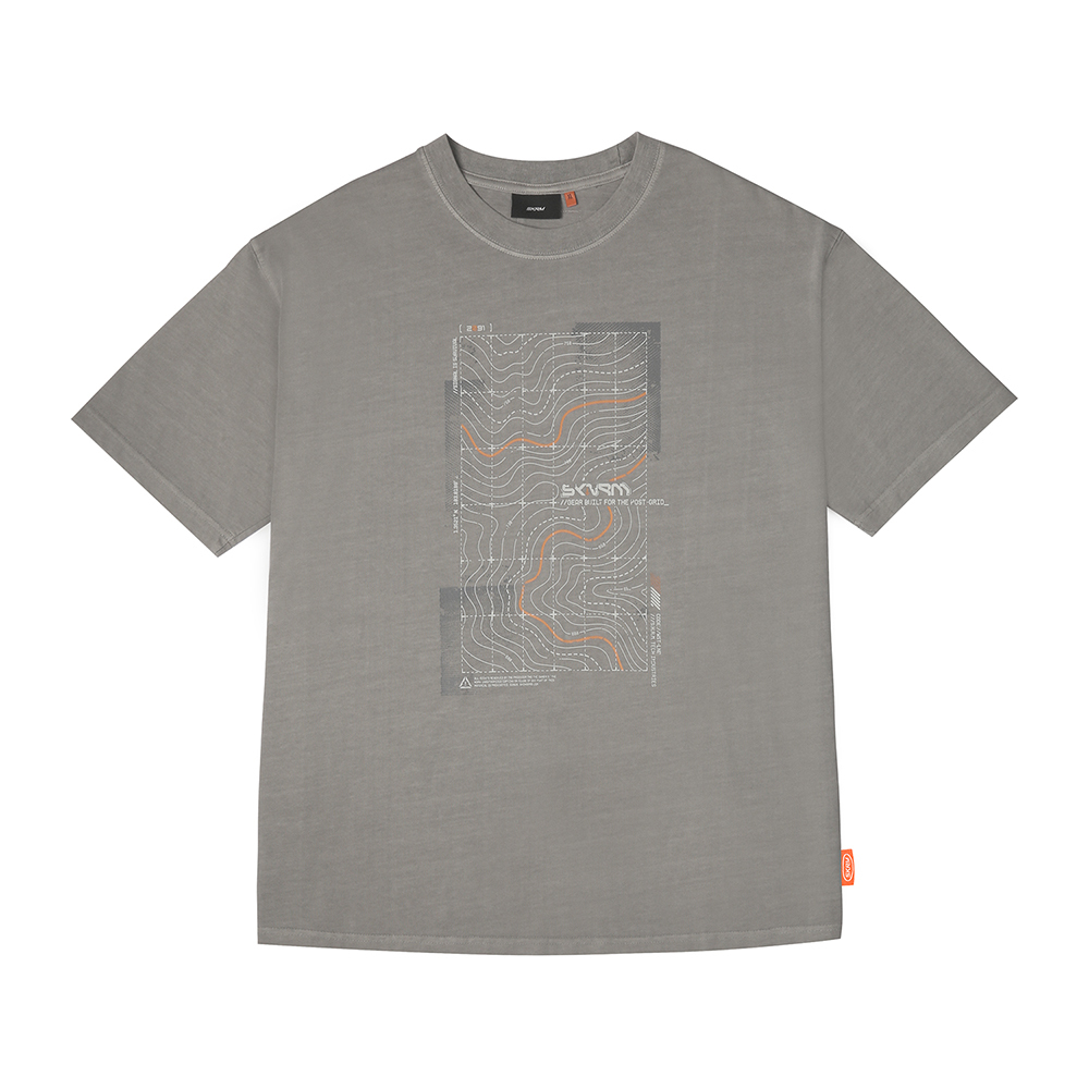 Skinarma Sonar Kısa Kollu Oversize Unisex Bisiklet Yaka Açık Gri Tişört-X large