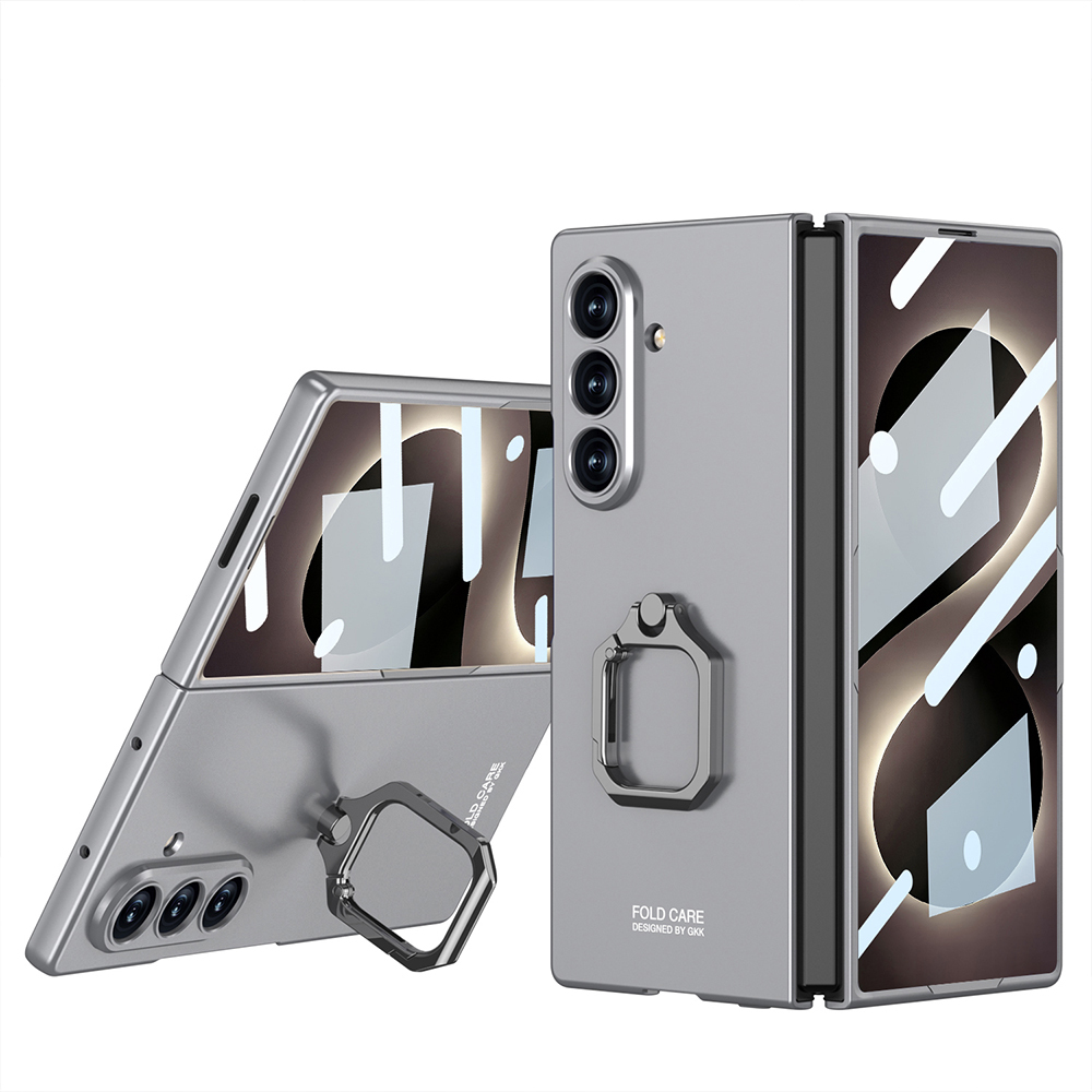 Galaxy Uyumlu Z Fold 8 Ultra Kılıf Zore Kıpta Flip Ring Kamera Korumalı Kapak-Gri