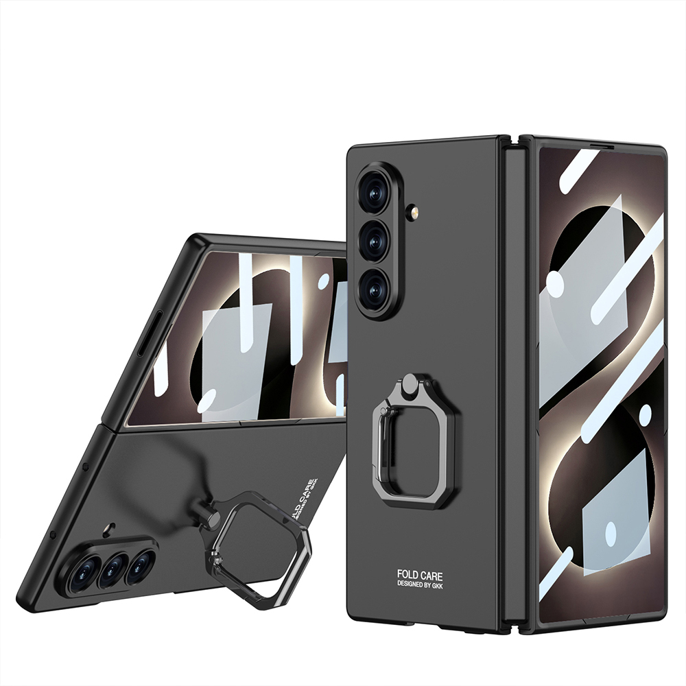 Galaxy Uyumlu Z Fold 8 Ultra Kılıf Zore Kıpta Flip Ring Kamera Korumalı Kapak-Siyah