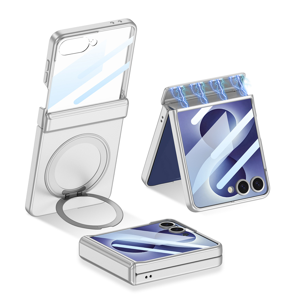 Galaxy Uyumlu Z Flip 8 Kılıf M-safe Şarj Özellikli Zore Kıpta KPT-06 Ring Standlı Kapak-Gümüş