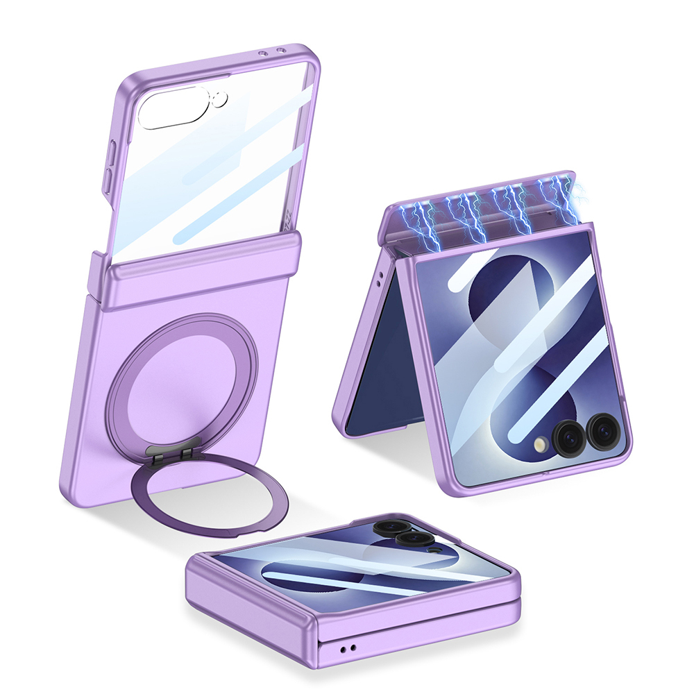 Galaxy Uyumlu Z Flip 8 Kılıf M-safe Şarj Özellikli Zore Kıpta KPT-06 Ring Standlı Kapak-Mor