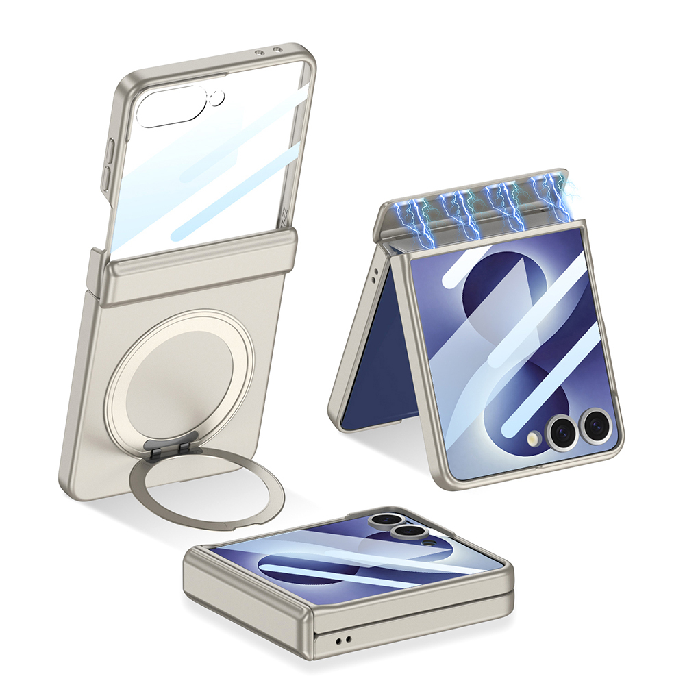 Galaxy Uyumlu Z Flip 8 Kılıf M-safe Şarj Özellikli Zore Kıpta KPT-06 Ring Standlı Kapak-Titanyum