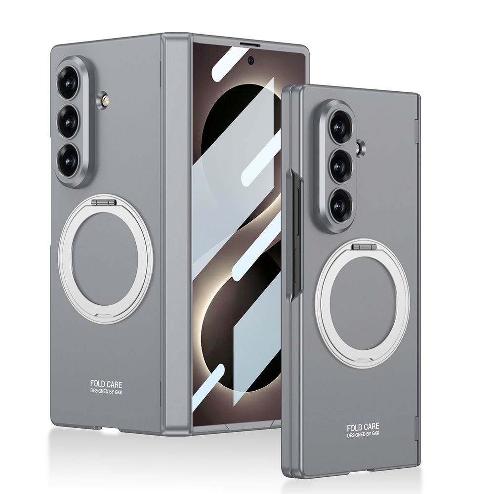 Galaxy Uyumlu Z Fold 8 Ultra Kılıf M-safe Şarj Özellikli Zore Kıpta KPT-07 Ring Standlı Sert PC Kapak-Gri