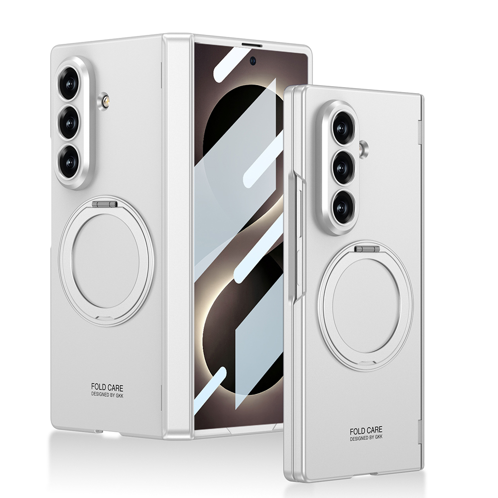 Galaxy Uyumlu Z Fold 8 Ultra Kılıf M-safe Şarj Özellikli Zore Kıpta KPT-07 Ring Standlı Sert PC Kapak-Gümüş