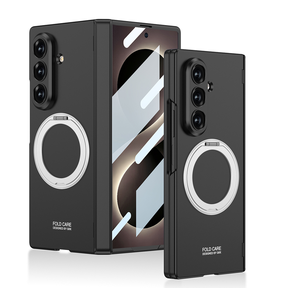 Galaxy Uyumlu Z Fold 8 Ultra Kılıf M-safe Şarj Özellikli Zore Kıpta KPT-07 Ring Standlı Sert PC Kapak-Siyah
