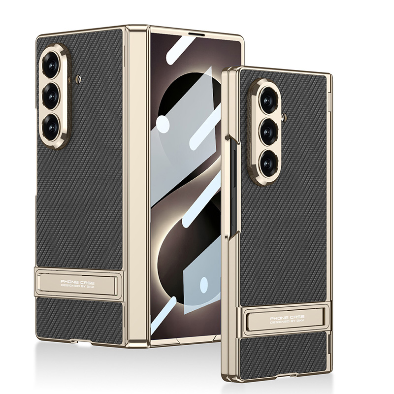 Galaxy Uyumlu Z Fold 8 Ultra Kılıf Zore Kıpta KPT-08 Standlı Kapak-Siyah karbon
