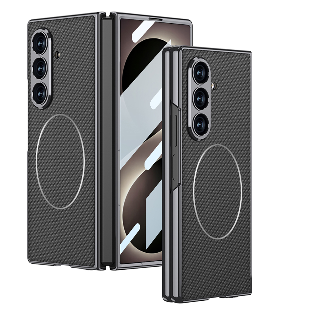 Galaxy Uyumlu Z Fold 8 Ultra Kılıf M-safe Şarj Özellikli Zore Kıpta KPT-10 Sert PC Kapak-Siyah karbon