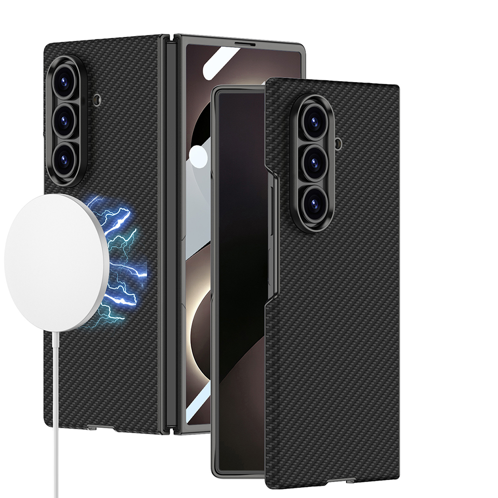 Galaxy Uyumlu Z Fold 8 Ultra Kılıf M-safe Şarj Özellikli Zore Kıpta KPT-12 Sert PC Kapak-Siyah karbon