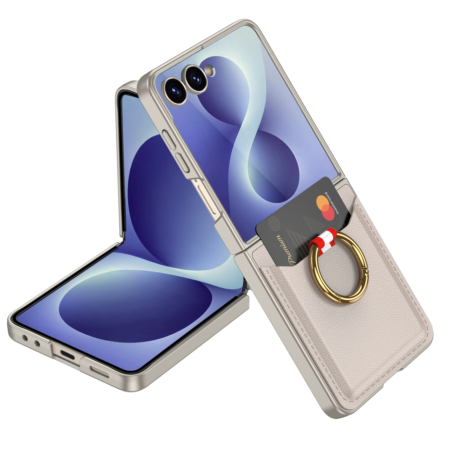 Galaxy Uyumlu Z Flip 8 Zore Kıpta Yüzüklü Kartlıklı Kapak-Titanyum