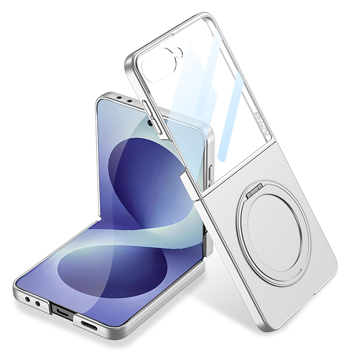 Galaxy Uyumlu Z Flip 8 Kılıf M-safe Şarj Özellikli Zore Kıpta Yüzüklü Kamera Korumalı Kapak-Gümüş