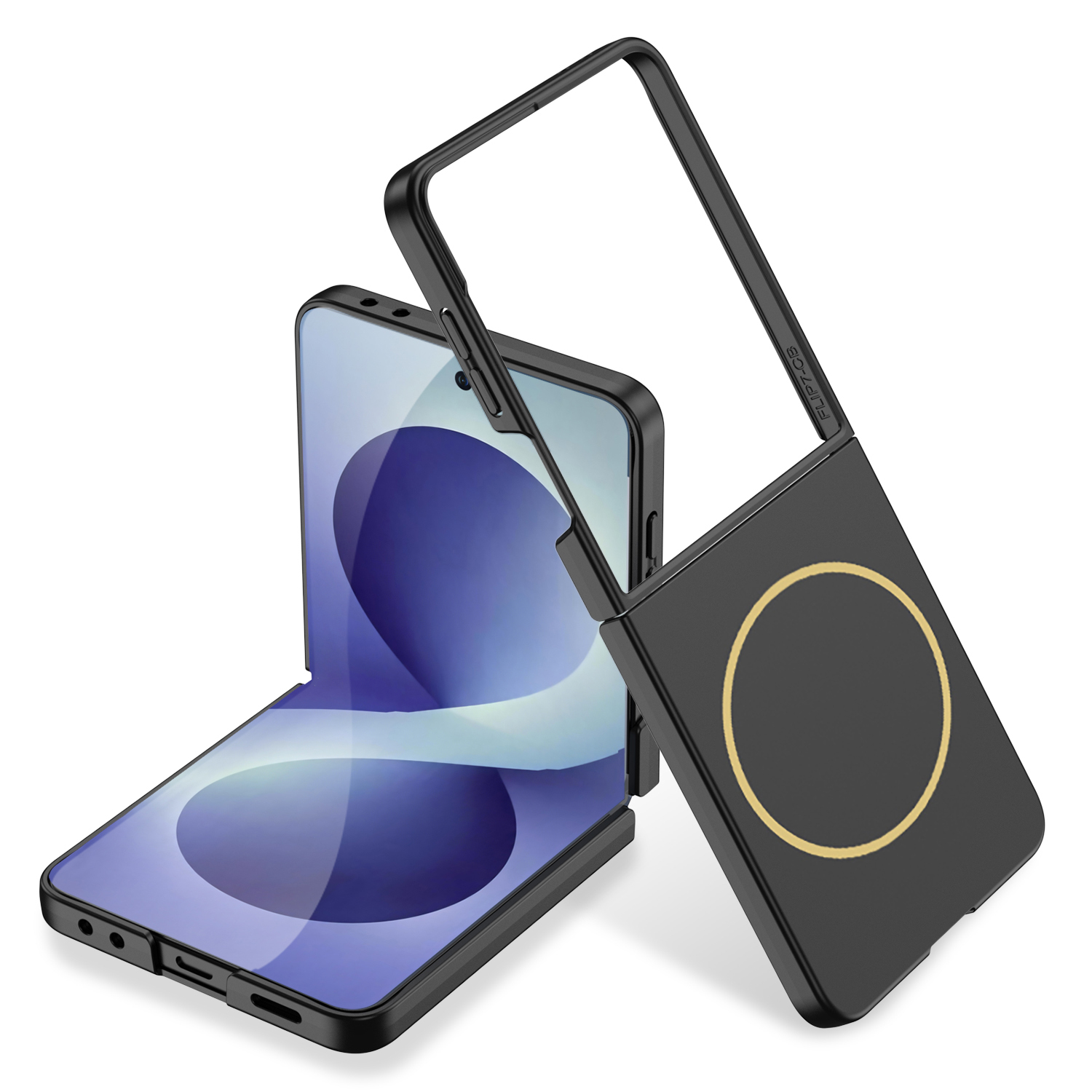 Galaxy Uyumlu Z Flip 8 Kılıf Wireless Şarj Özellikli Zore Kıpta M-safe Kapak-Siyah