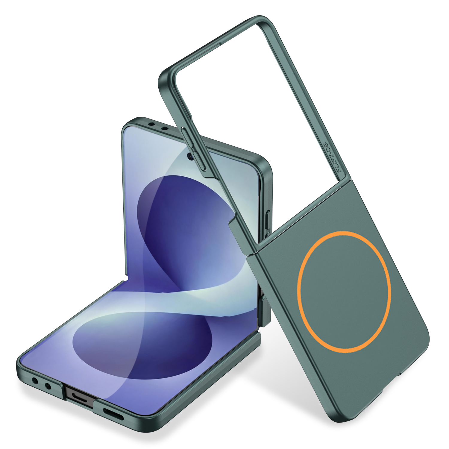 Galaxy Uyumlu Z Flip 8 Kılıf Wireless Şarj Özellikli Zore Kıpta M-safe Kapak-Yeşil