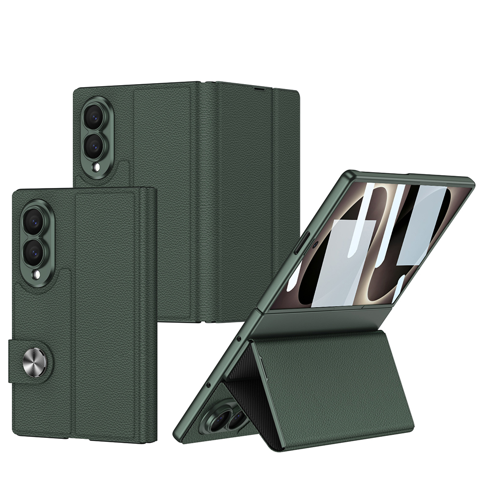 Galaxy Uyumlu Z Fold 8 Kılıf Karbon Fiber Tasarımlı Magnetik Tokalı Kartlıklı Zore Kıpta Zegna Kapak-Yeşil