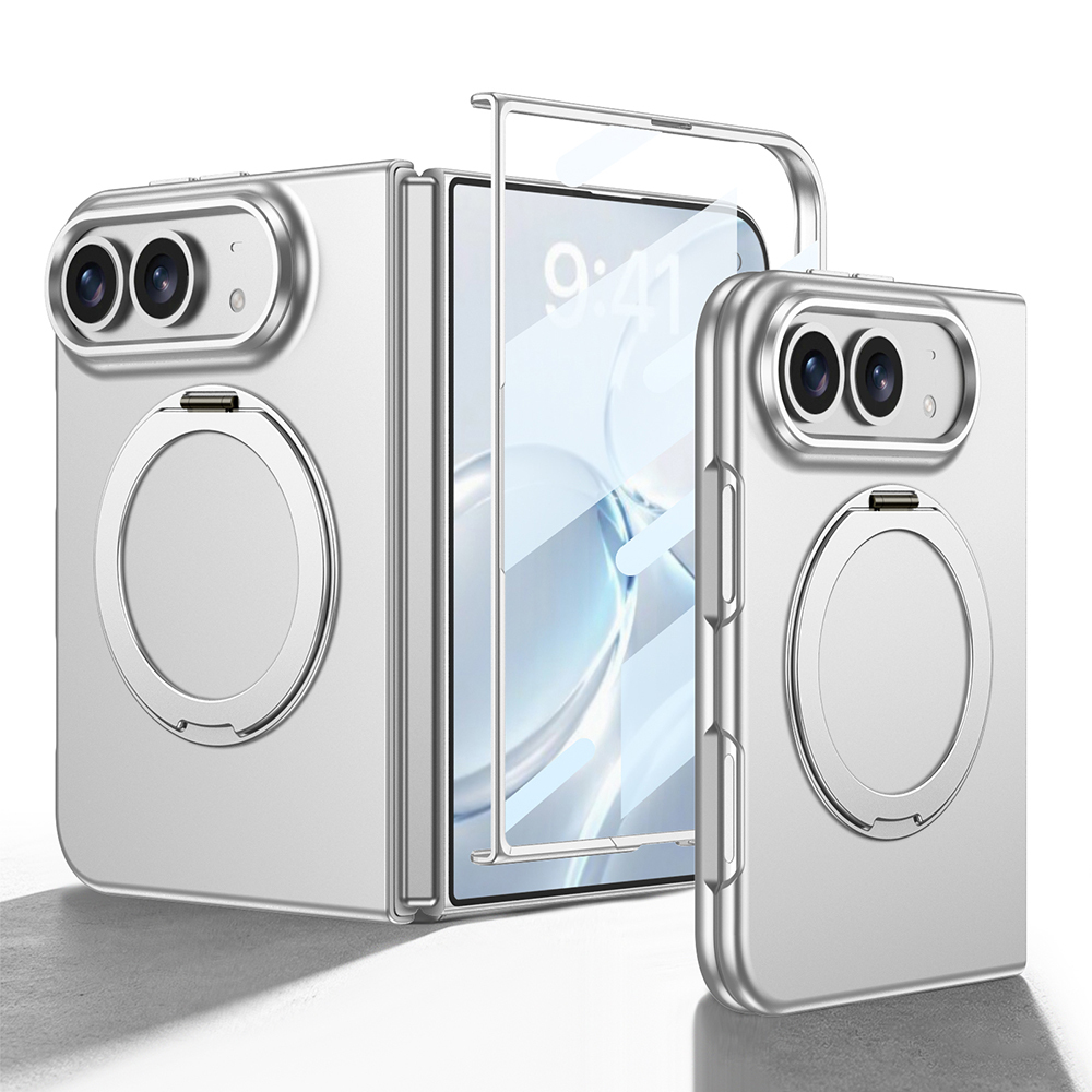 iPhone Uyumlu Duo Kılıf M-safe Şarj Özellikli Zore Kıpta Yüzüklü Kamera Korumalı Kapak-Gümüş