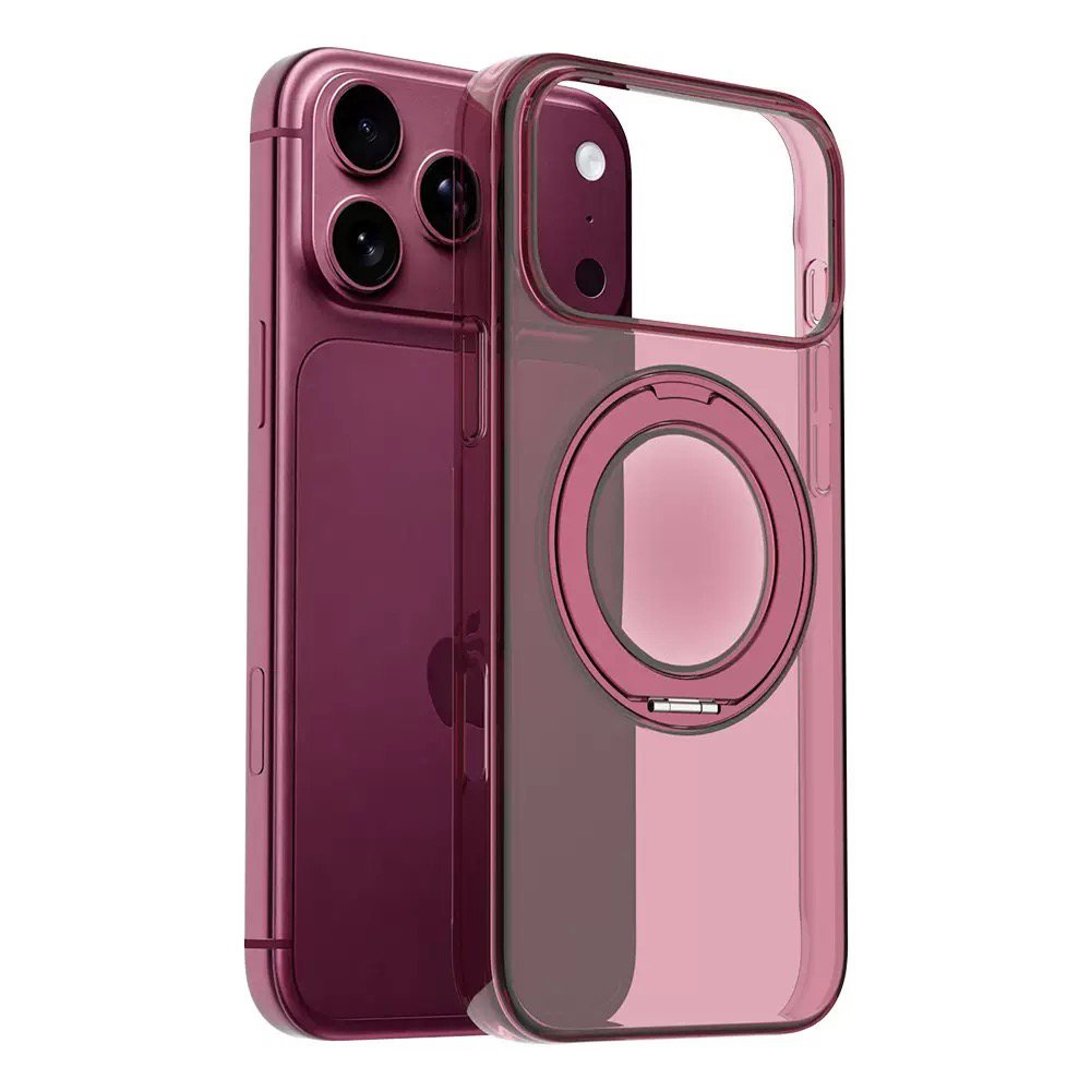 iPhone Uyumlu 18 Pro Kılıf M-Safe Şarj Özellikli Zore Luzer 360 Standlı Kapak-Bordo