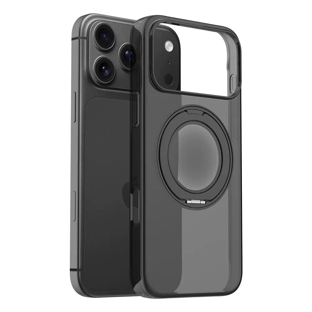iPhone Uyumlu 18 Pro Max Kılıf M-Safe Şarj Özellikli Zore Luzer 360 Standlı Kapak-Siyah