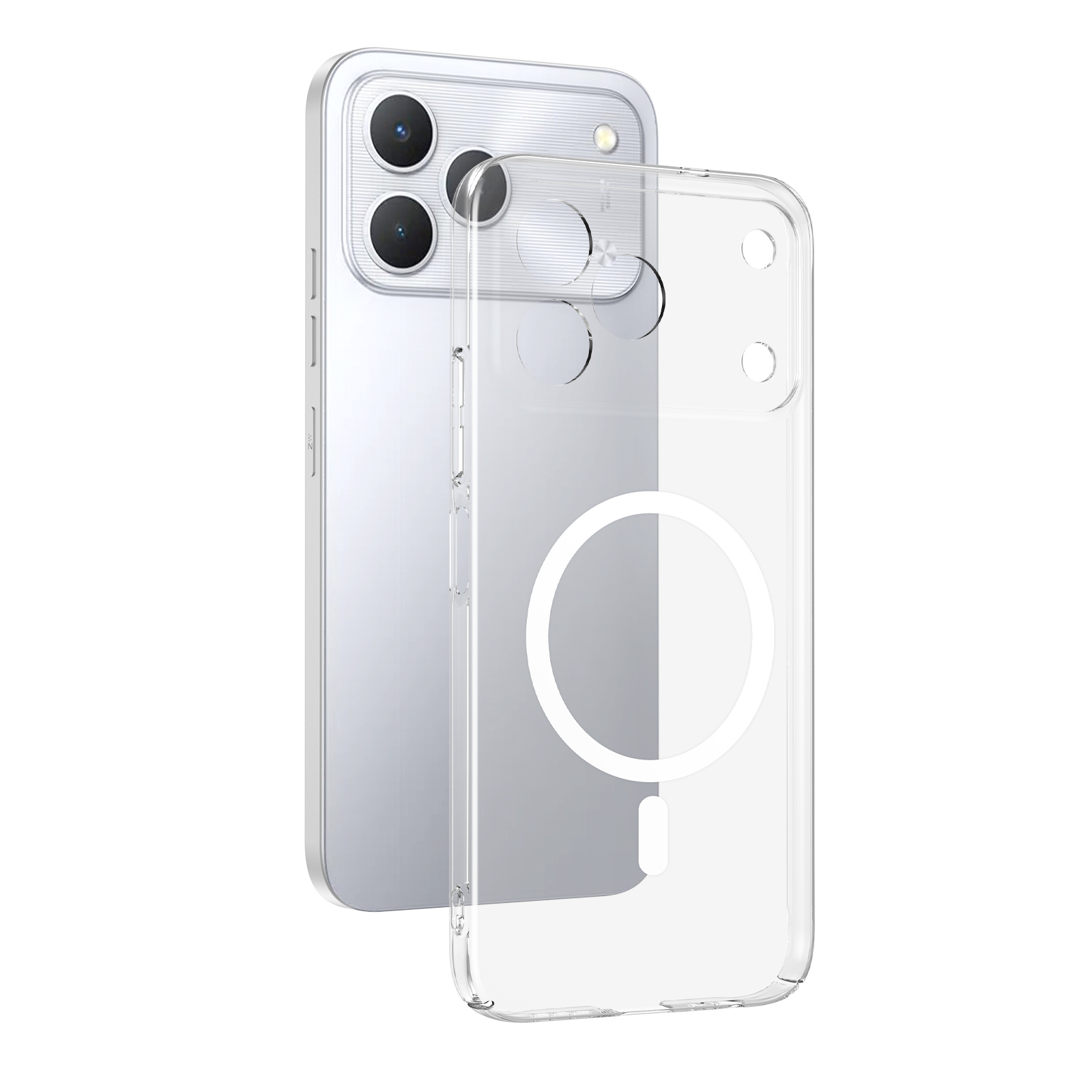 Tecno Spark 50 4G Kamera Korumalı M-Safe Şarj Özellikli Şeffaf Zore London Sert PC Kapak