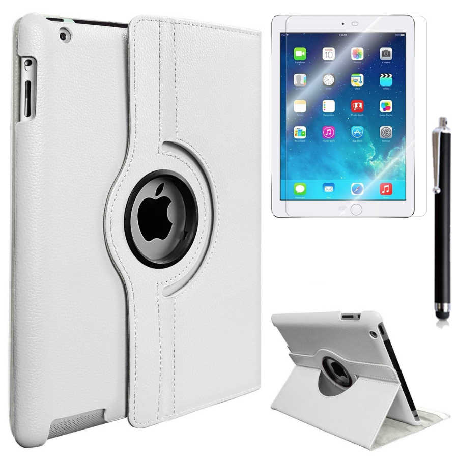 iPad Uyumlu Mini 2-3 Zore Dönebilen Standlı Kılıf-Beyaz
