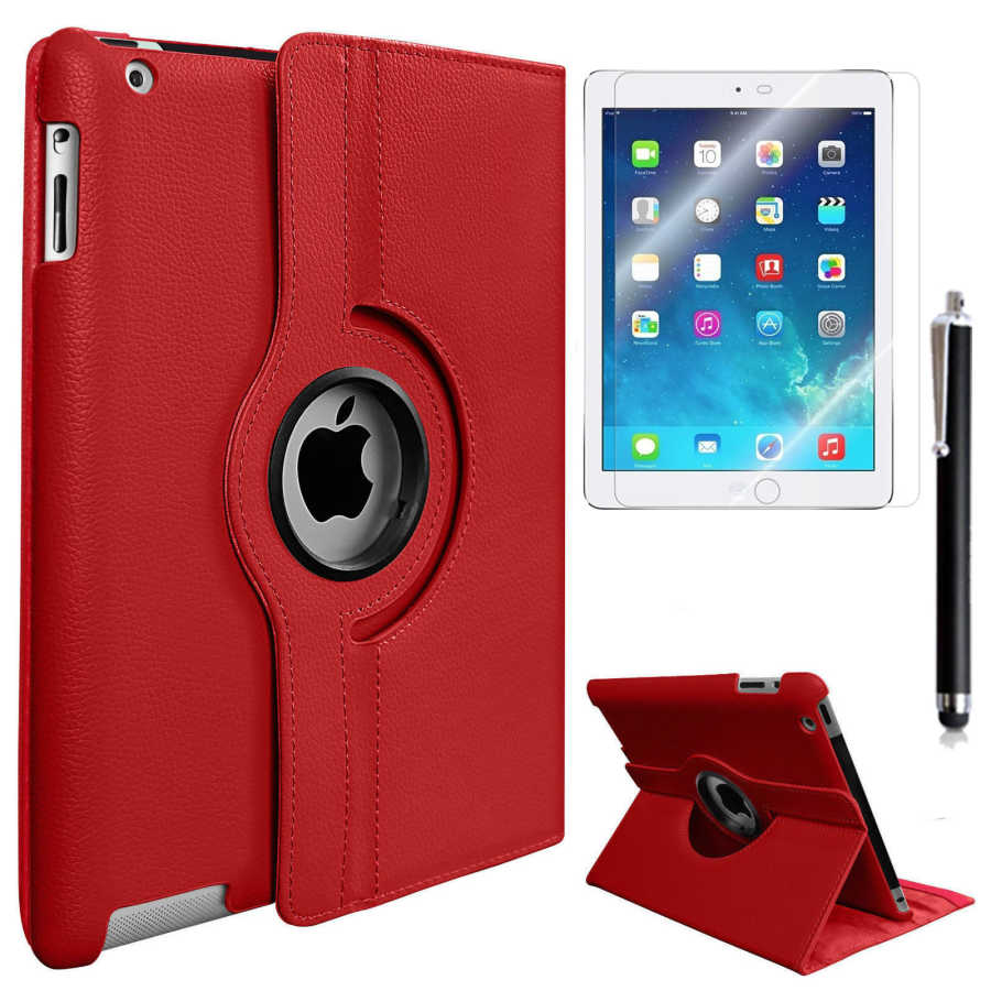 iPad Uyumlu Mini 2-3 Zore Dönebilen Standlı Kılıf-Kırmızı