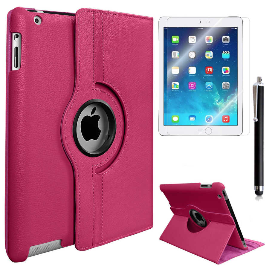 iPad Uyumlu Mini 2-3 Zore Dönebilen Standlı Kılıf-Pembe koyu