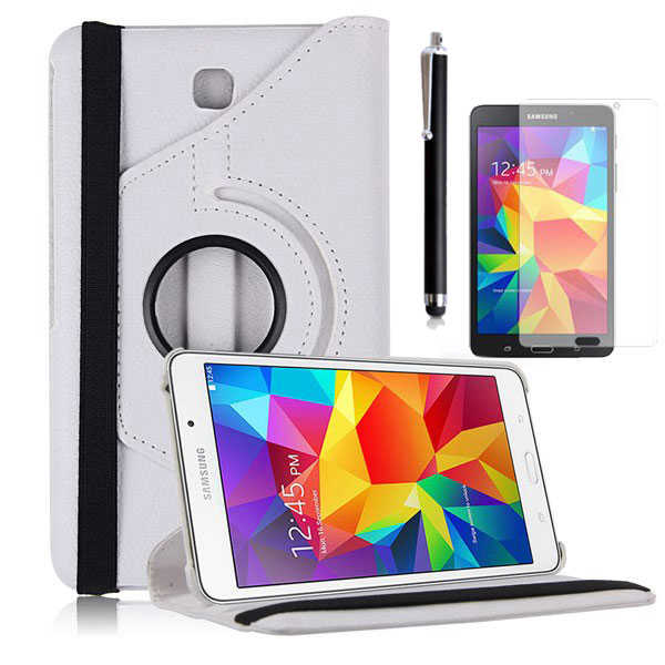 Galaxy Uyumlu Tab 4 7.0 T230 Zore Dönebilen Standlı Kılıf-Beyaz