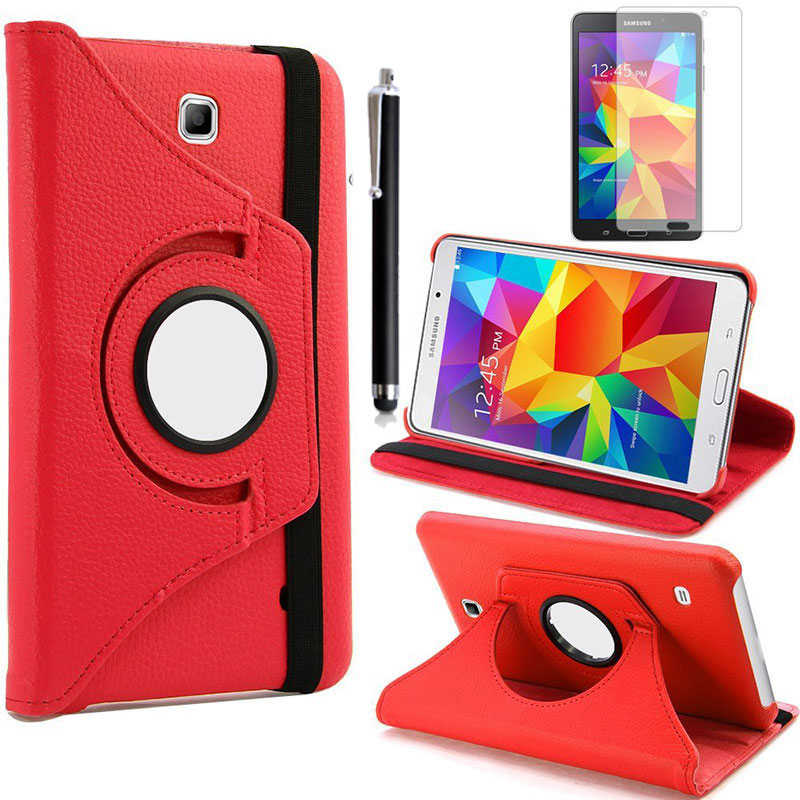 Galaxy Uyumlu Tab 4 7.0 T230 Zore Dönebilen Standlı Kılıf-Kırmızı