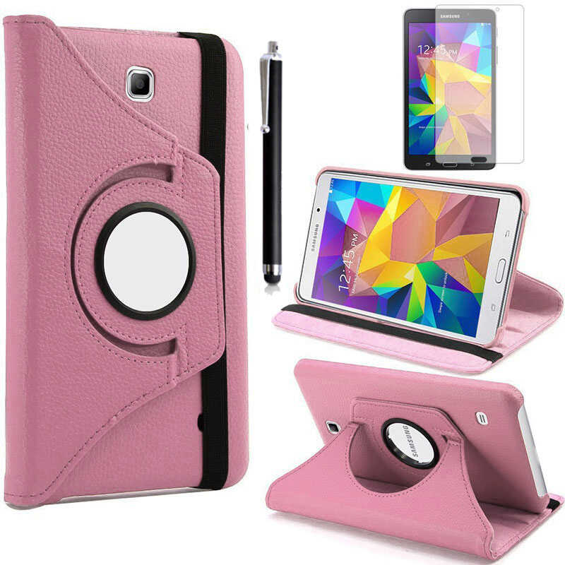 Galaxy Uyumlu Tab 4 7.0 T230 Zore Dönebilen Standlı Kılıf-Pembe açık