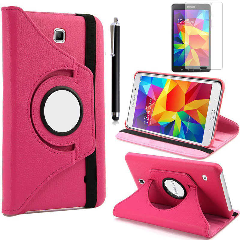 Galaxy Uyumlu Tab 4 7.0 T230 Zore Dönebilen Standlı Kılıf-Pembe koyu