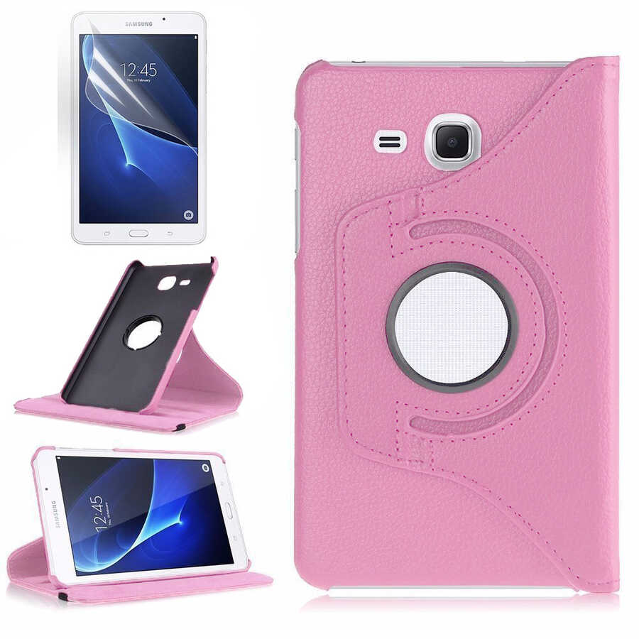 Galaxy Uyumlu Tab 4 T280 Zore Dönebilen Standlı Kılıf-Pembe açık