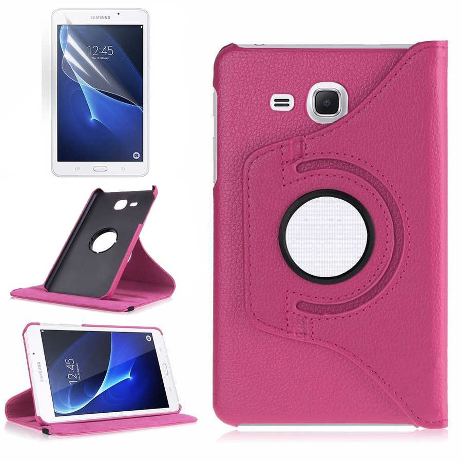 Galaxy Uyumlu Tab 4 T280 Zore Dönebilen Standlı Kılıf-Pembe koyu