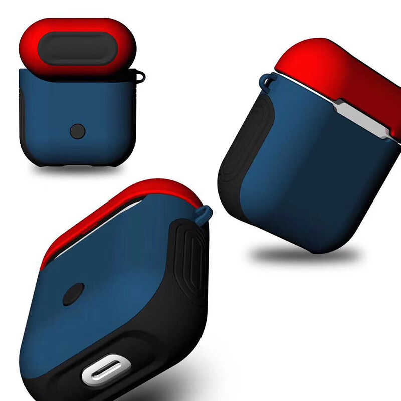 Airpods Uyumlu Kılıf Zore Shockproof Silikon-Mavi-kırmızı