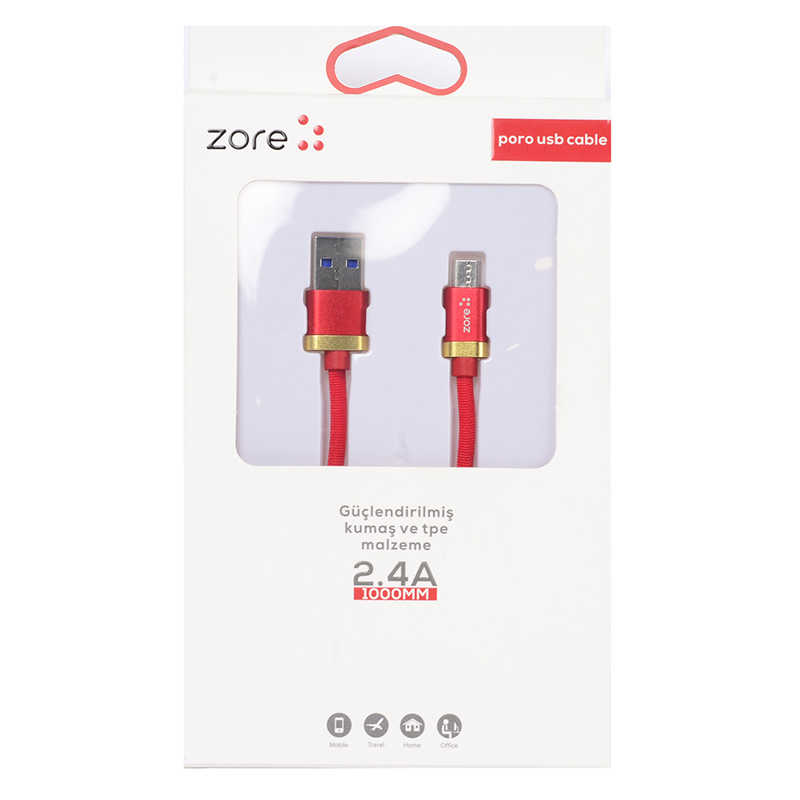 Zore Poro Micro Usb Kablo 1M-Kırmızı