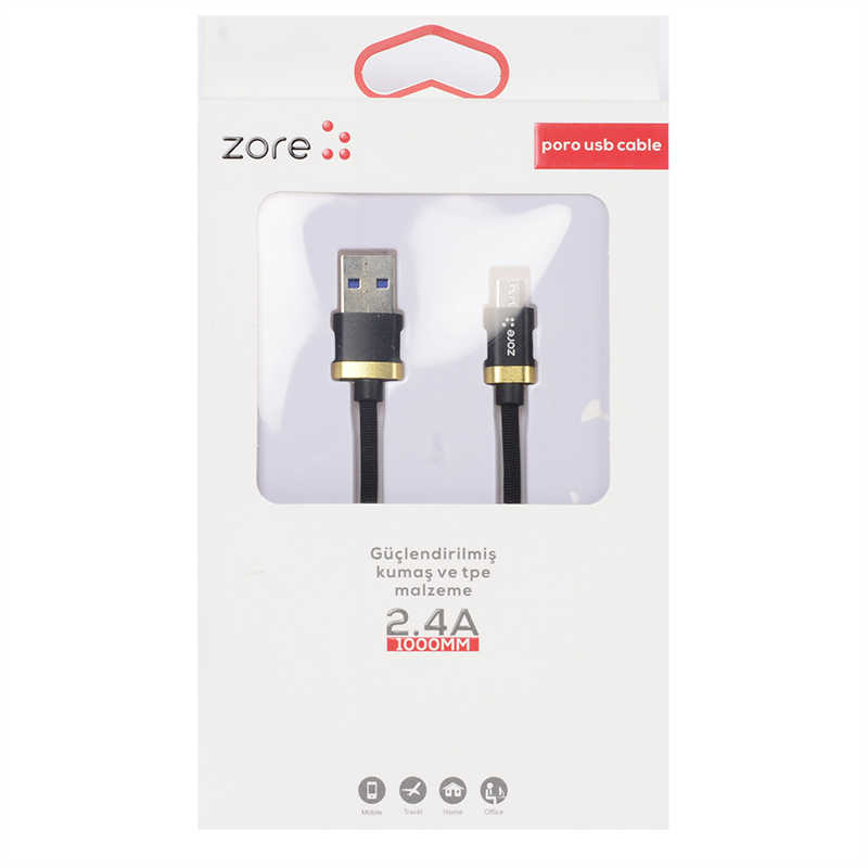 Zore Poro Micro Usb Kablo 1M-Siyah