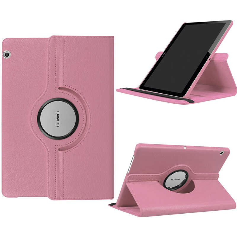 Huawei Uyumlu T3 10 inc Zore Dönebilen Standlı Kılıf-Pembe açık